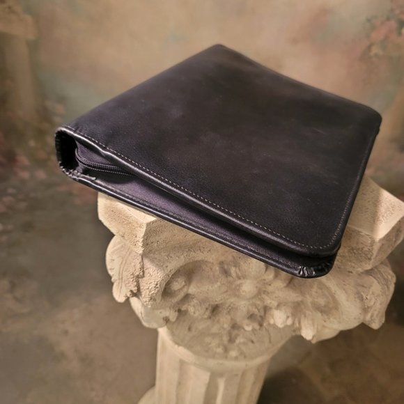 Black Day Timer Cover Smooth Leather Dual Zip Medium Size 7 Rings Organizer - Picture 3 of 9